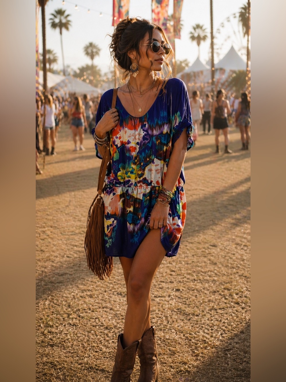 ECI New York Size 8 Artsy Boho Chic Festival Dress Colorful Casual Art to Wear